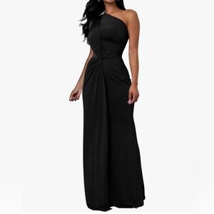 Women Elegant Sleeveless One Shoulder Bodycon Evening Cocktail Maxi Dress Black